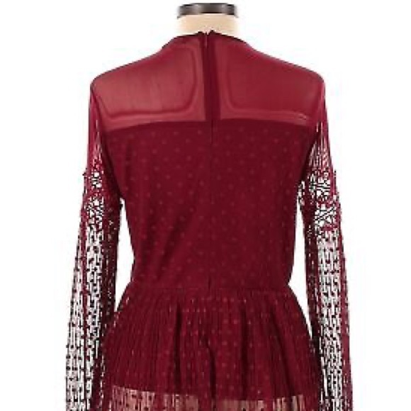 🩷BKE BOUTIQUE SHIRT RED LONG SLEEVE MESH PLEATED TULLE LACE UP SIZE SMALL - Picture 5 of 14